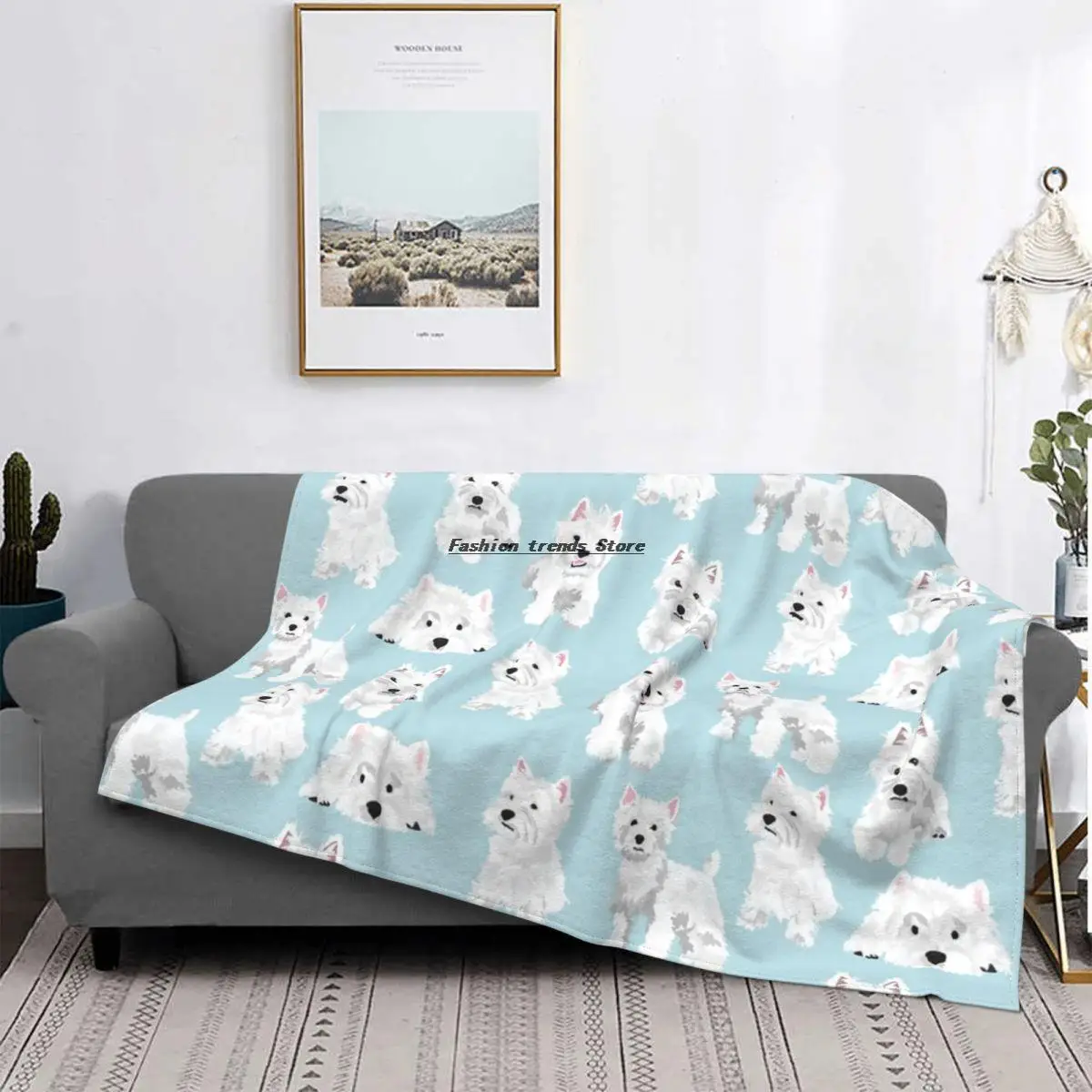 

Westie Cute Puppy Blankets West Highland Terrier Dog Flannel Throw Blanket Airplane Travel Printed Soft Warm Bedspread