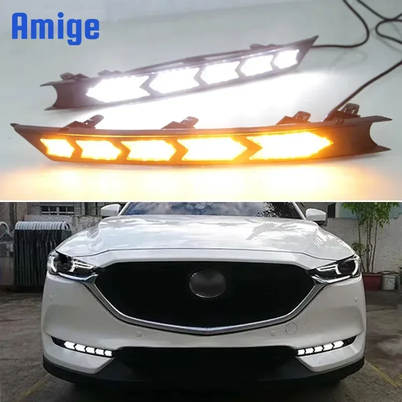 Автомобильные светодиодные DRL 12 В дневные фонари для Mazda CX-5 CX5 2017-2020 желтый