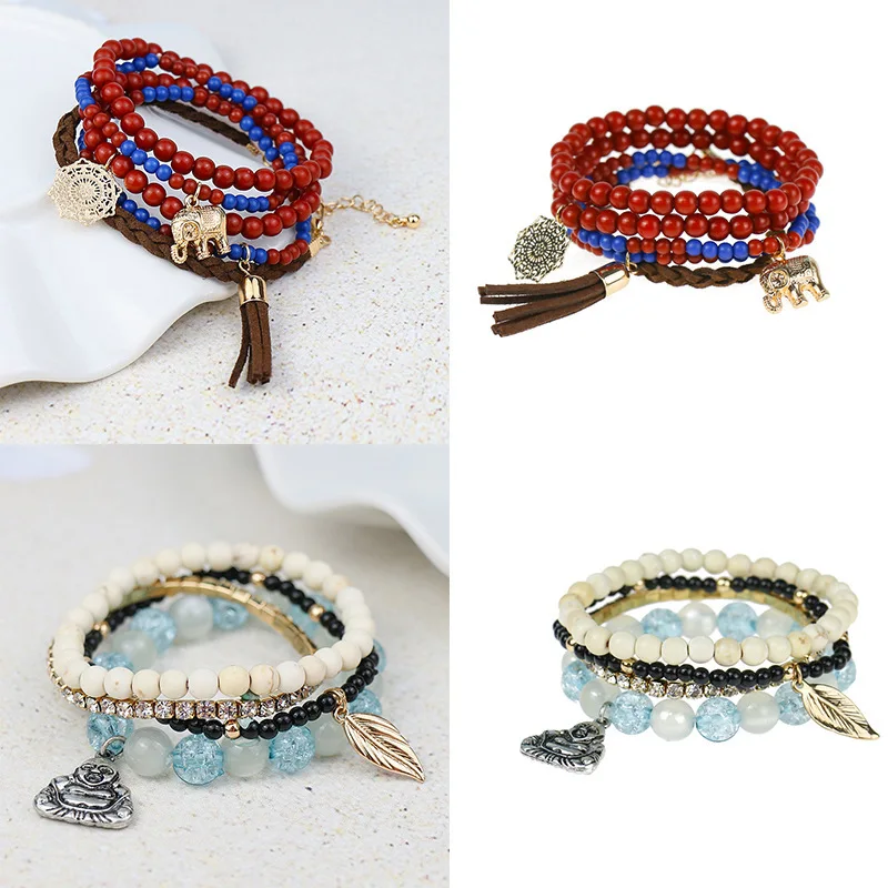 

Simple Glass Transfer Beads Bracelets Hand String Artificial Gem Crystal Female Hollowed Out Giant Buddha Bracelet Accessories