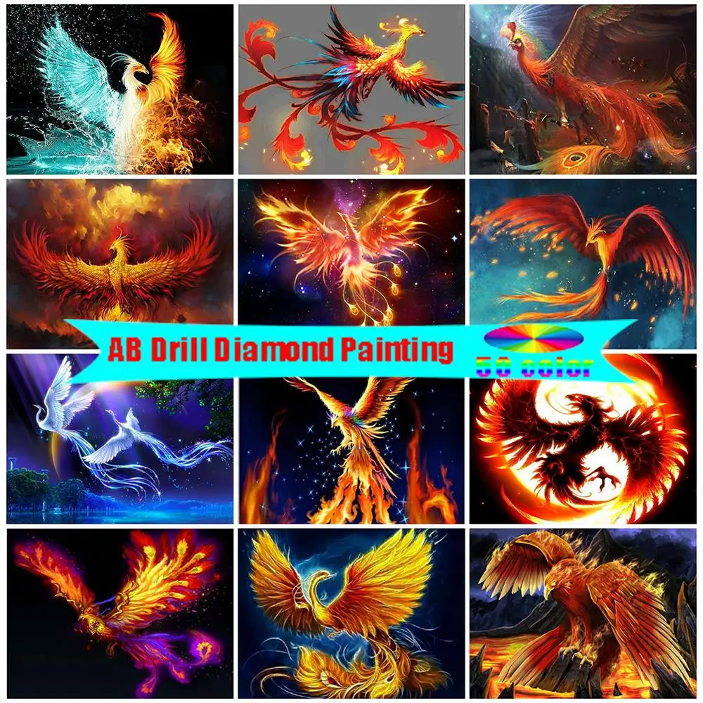 

Алмазная живопись Phoenix AB с животными, мозаика из страз 50 цветов, квадратная картина с вышивкой птицы, ремесла