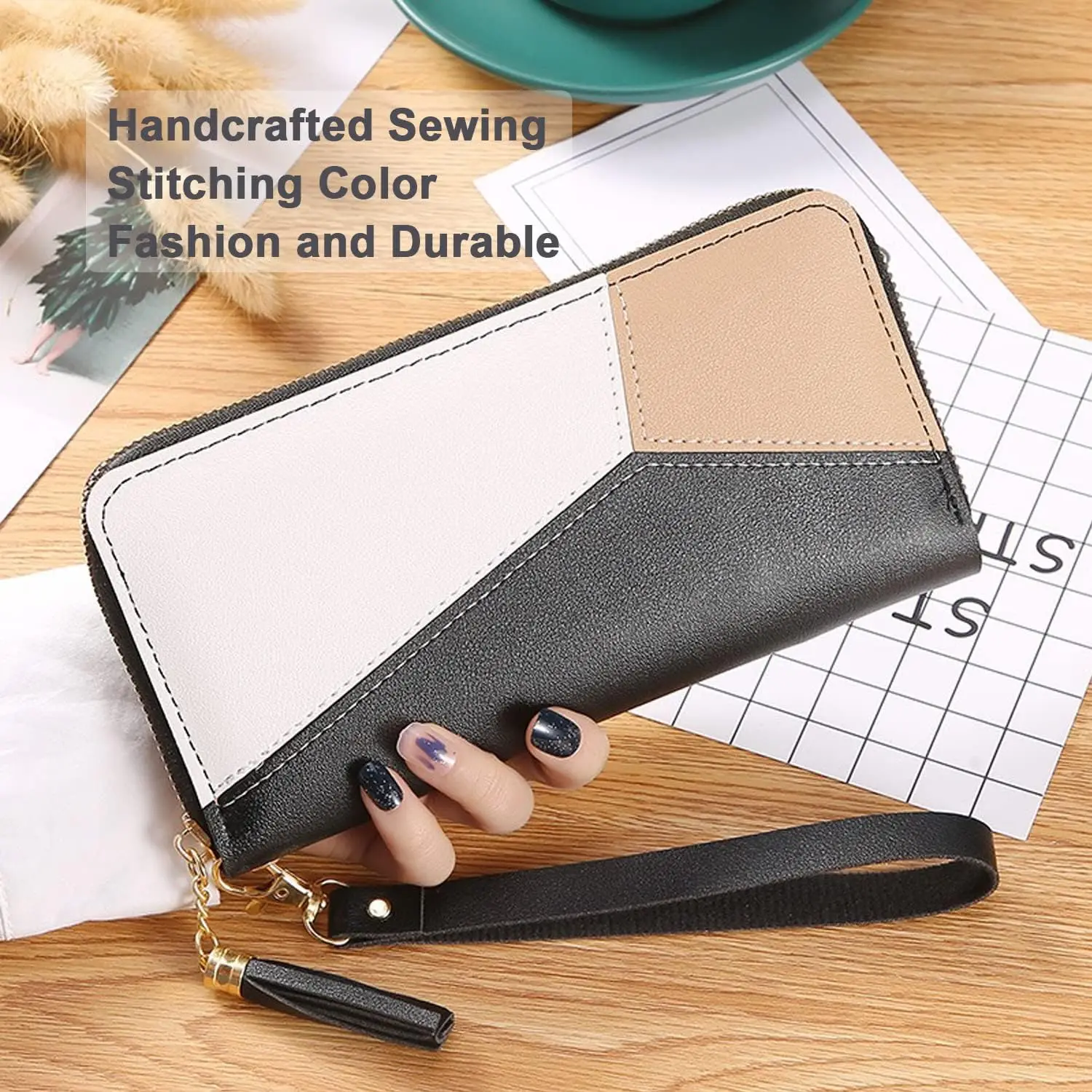 

Women Wallet Large Capacity PU Leather Purse Multi-Card Slot Wallet Multicolor Wallets Stitching Bag Wallet with Coin Slot