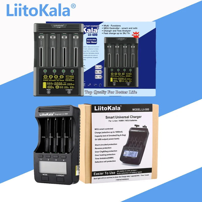 LiitoKala Lii-500 Lii-600 LCD Battery Charger For 3.7V 18650 18350 18500 16340 17500 25500 10440 14500 26650 1.2V AA AAA lii500