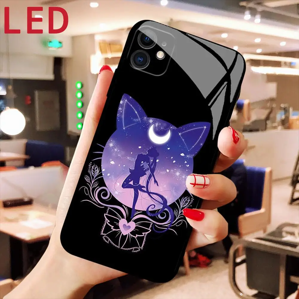 Стеклянный чехол для телефона My Melody Сейлор Мун IPhone 13 12 11 Pro Max SE XR X XS Светодиодный