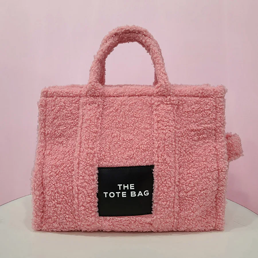 

Брендовая женская сумка-тоут из овечьей шерсти, роскошная сумка через плечо с искусственным мехом, большие сумки с буквенным принтом, кошел...