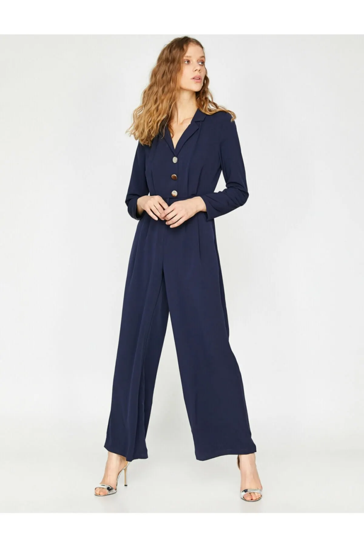 

Women's Overalls Navy Blue Button Detailed Jumpsuit Hot Style Quality Fabric Sleeveless Baggy Trousers Casual Jumpsuit