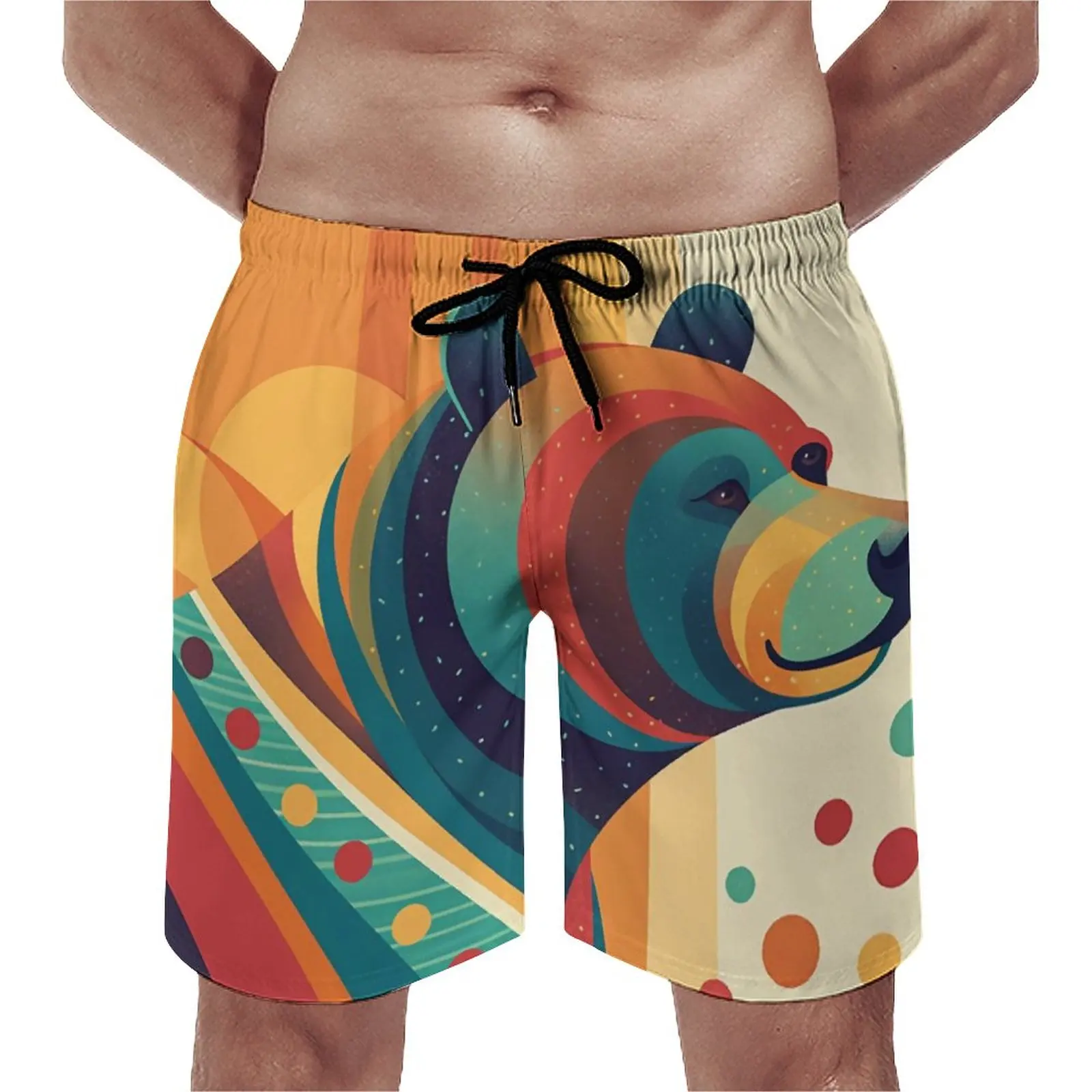 

Bear Gym Shorts Multicolored 70s Casual Beach Short Pants Man Custom Sports Fitness Fast Dry Swimming Trunks Gift