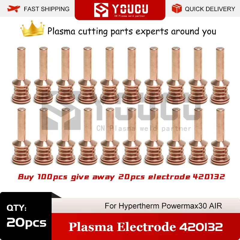 

YOUCU 20pcs 420132 Plasma Electrode For PowerMax30 AIR Plasma Cutter Torch Buy 100pcs Give away 20pcs 420132