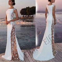 elfin white dress 2022 hot style mopping fishtail lace stitching round neck evening dress wedding banquet