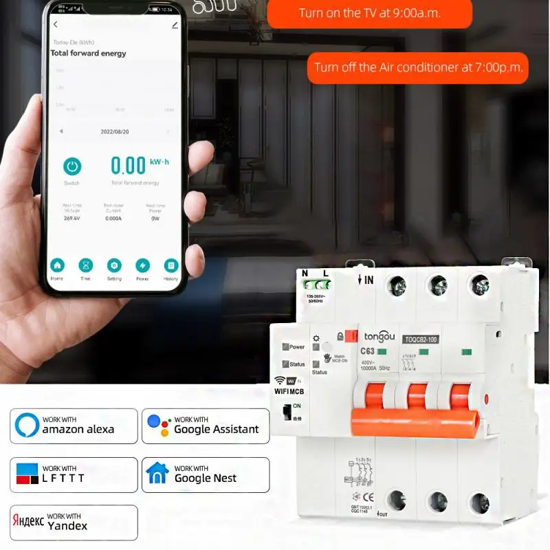 

Smart Life Timer Remote Control Wireless Automatic WIFI Measurement Circuit Breaker MCB Tuya App Control Works Alexa Google Home