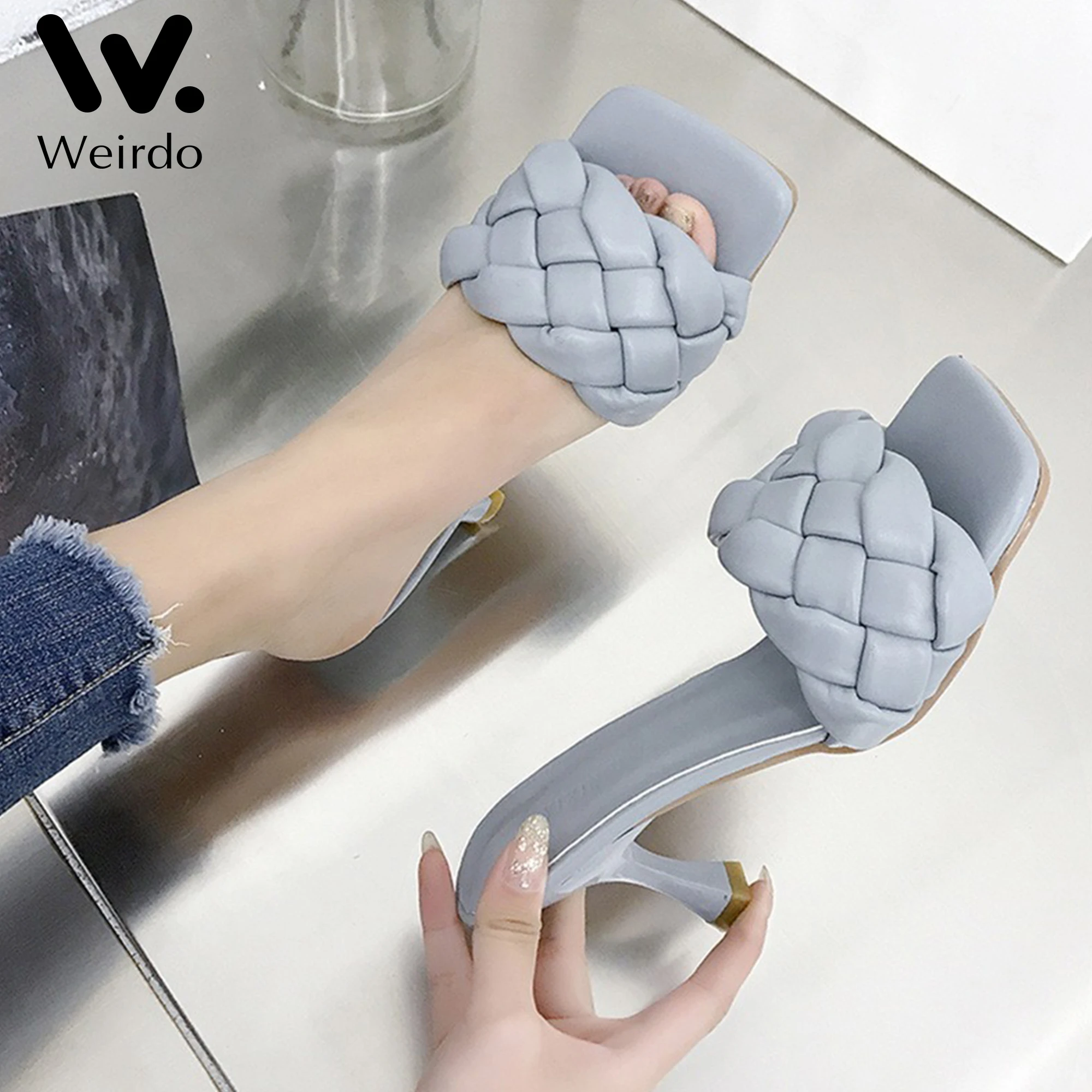 

Women Summer High Heel Slides Weave Open Toe Flat Casual Slippers Leisure Sandals Female Beach Sandals