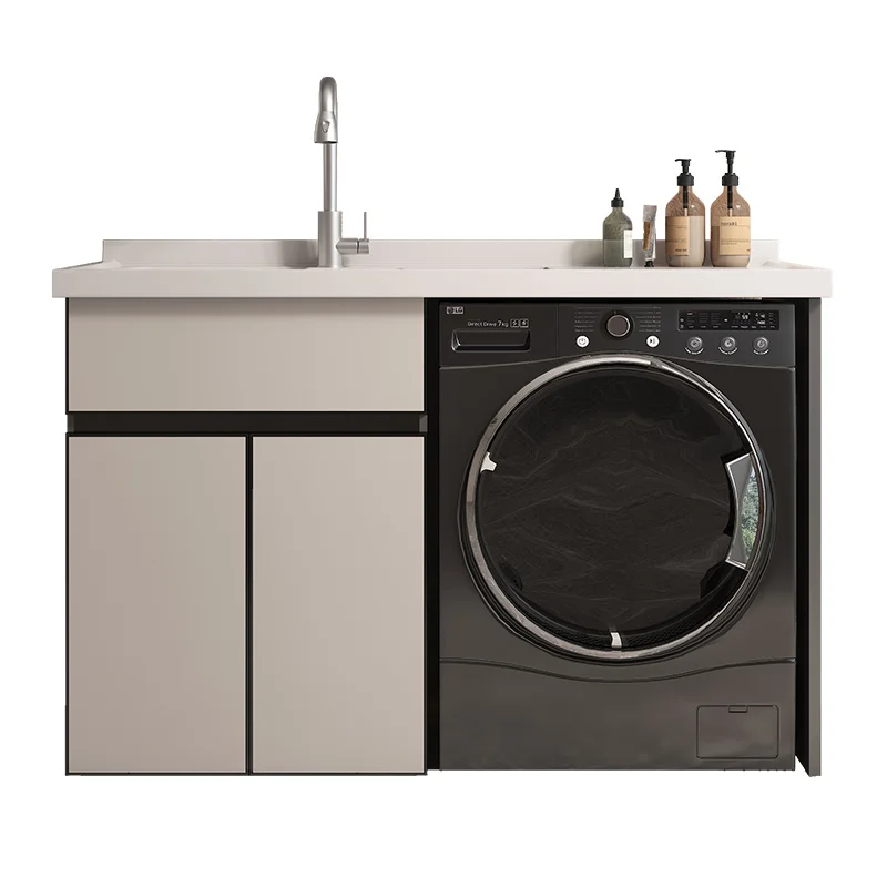 

ZL Balcony Washing Machine Cabinet Laundry Inter-Platform Basin with Washboard Integrated Wash Wardrobe Companion