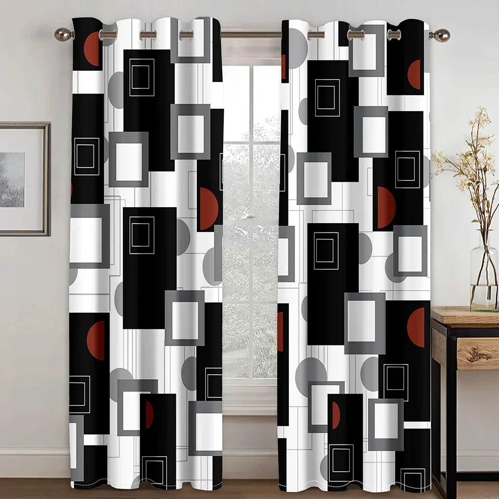 

Cheap Abstract Geometric Lattice Black Red Modern Thin Two Window Curtains for Living Room Bedroom Decor 2 Pieces Free Shipping