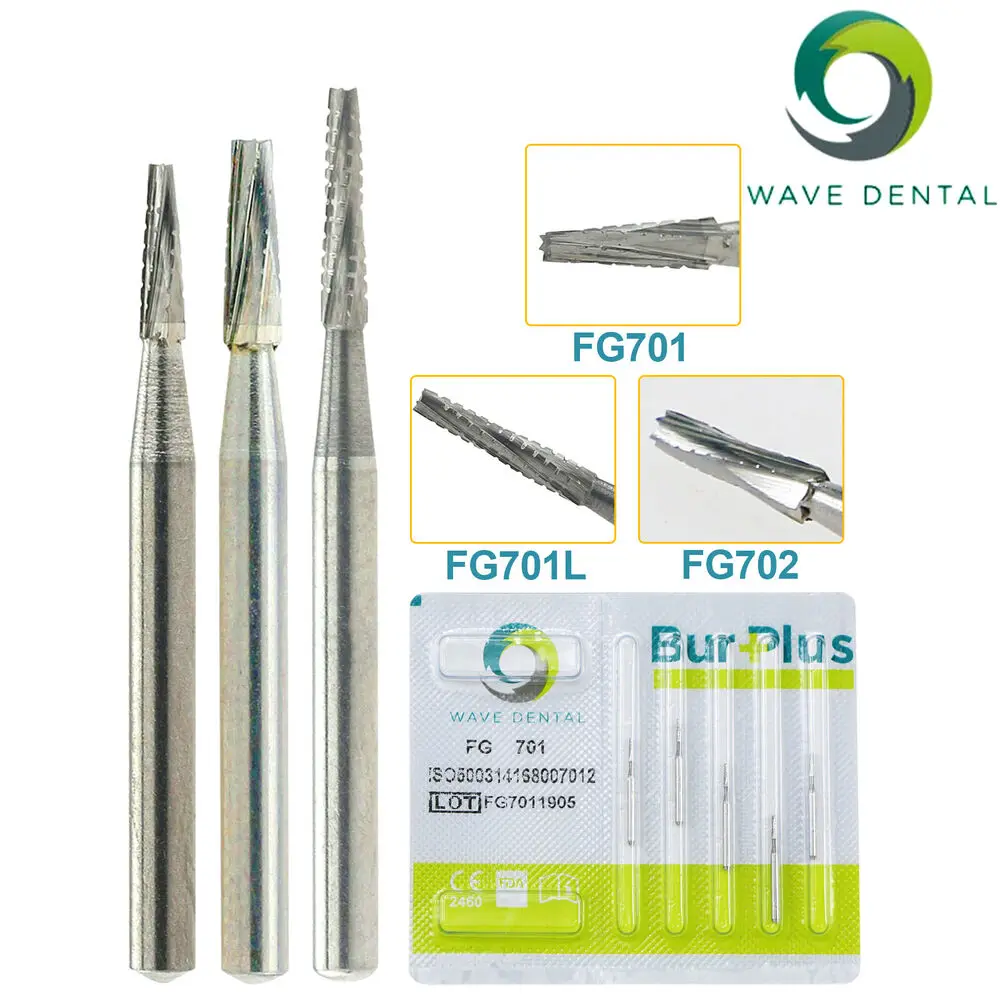 

5PCS WAVE Dental Burs FG 701 701L 702 Tungsten Carbide Dentistry Strawberries For High Speed Handpiece