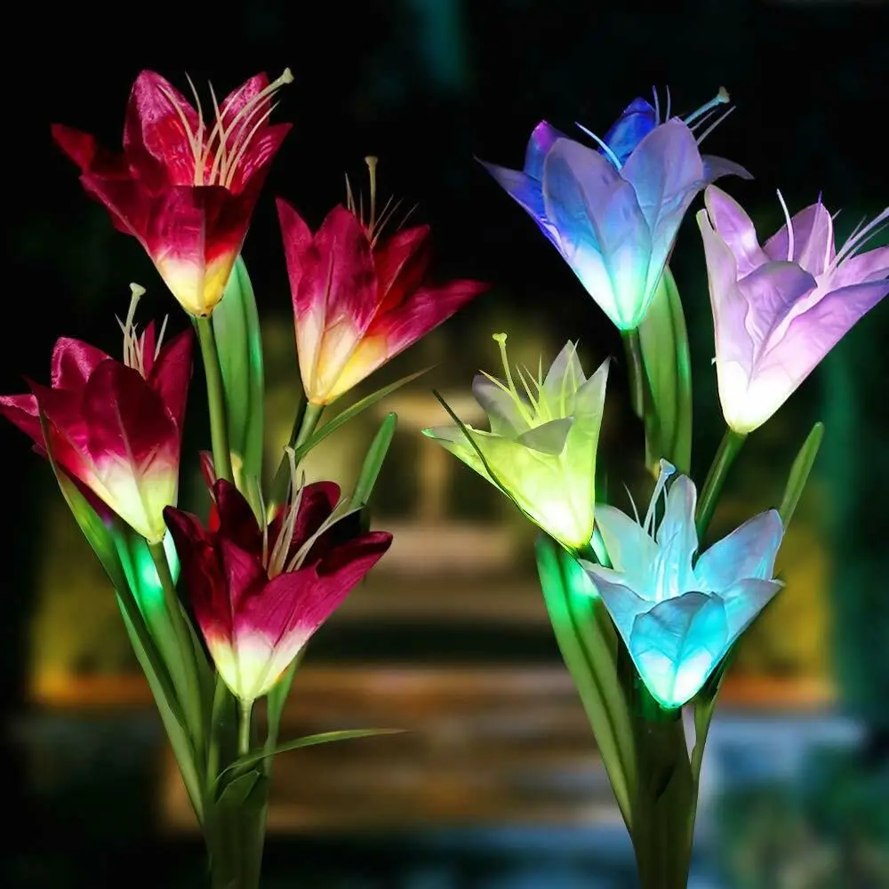 

Outdoor LED Solar Light RGB Color Lily Garden Flower Waterproof Decorative Lamp 600AMH Solar Power Yard Lawn Path Wedding