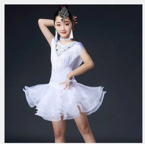 

Детское платье с бахромой из органзы для латиноамериканских танцев