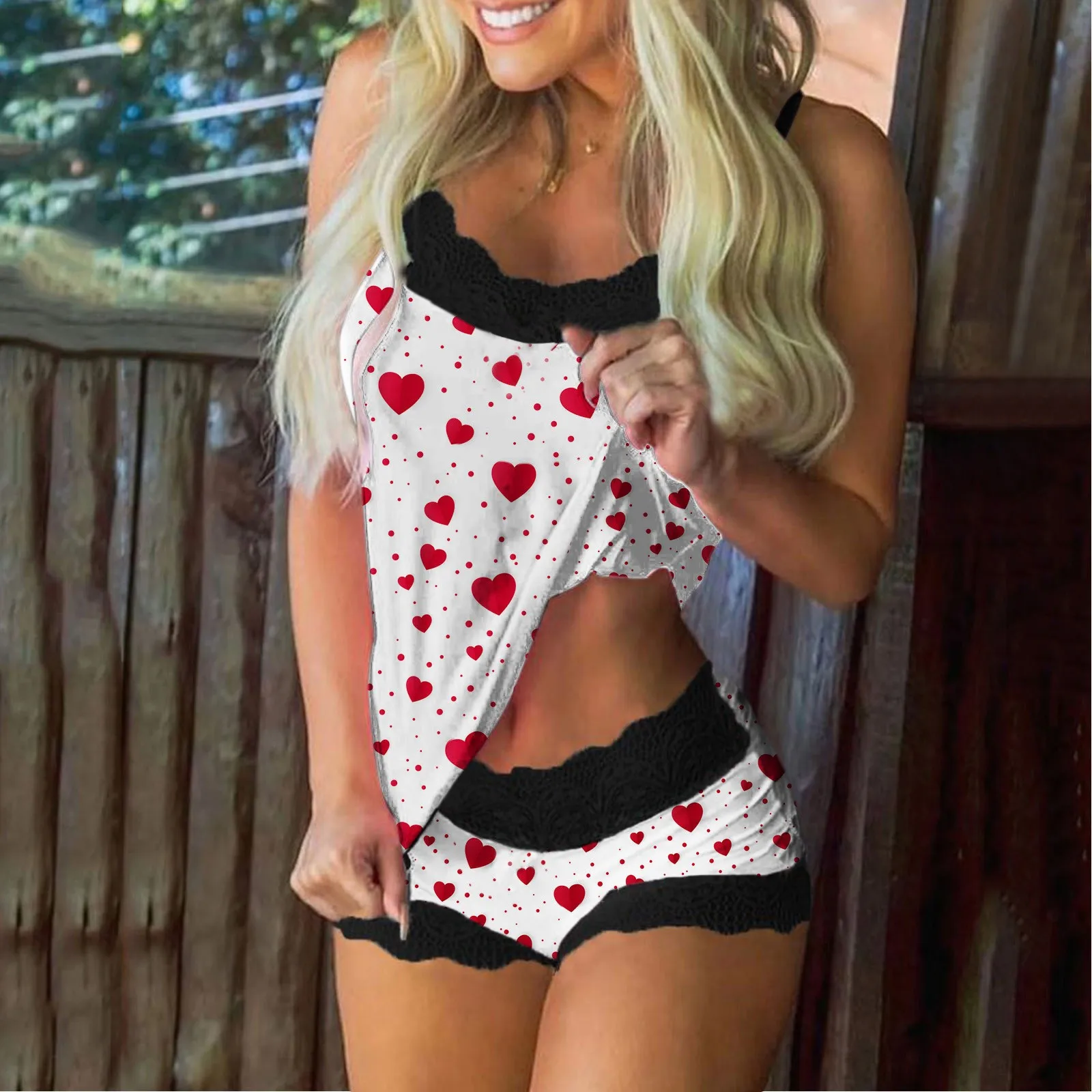 

Cami Sleepwear Sleeveless Shorts Lace Lingerie Print Set Pajamas Women Intimates intimates accesorios Women