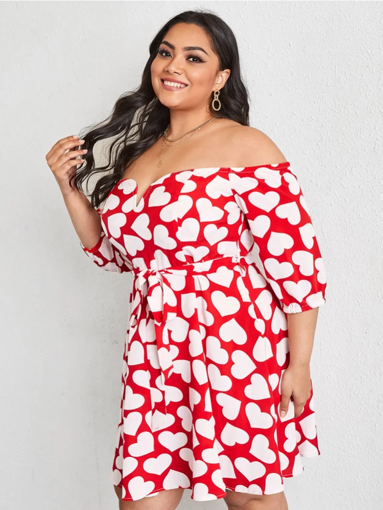 Oversized women's clothing fashion printing off shoulder dresses plus size outfits  party dress
