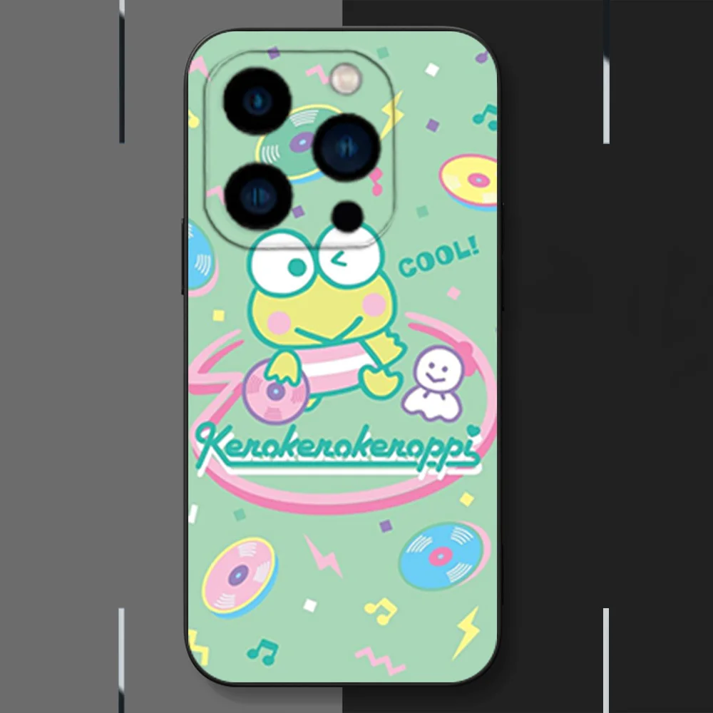 MINISO Cute KEROKEROKEROPPI Phone Case for iPhone 12 11 13 14 15 16 Max Pro Plus Black Soft Silicone Cover
