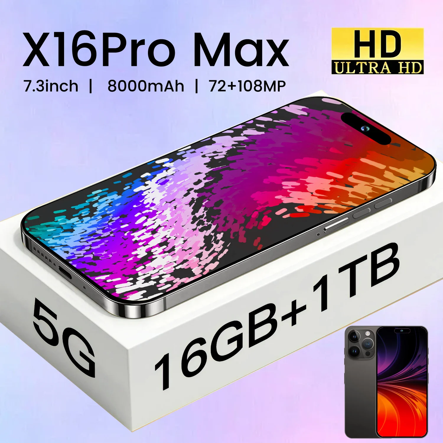 

Global Version X16 Por Max Smartphone 16GB+1TB 8000mAh 72MP+108MP 4G/5G Network Cellphone Dual Sim Android Mobile Phone