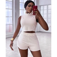chic me fashion women two piece suit summer frill hem crop vest tank top high waist shorts set sexy skinny clothes for women