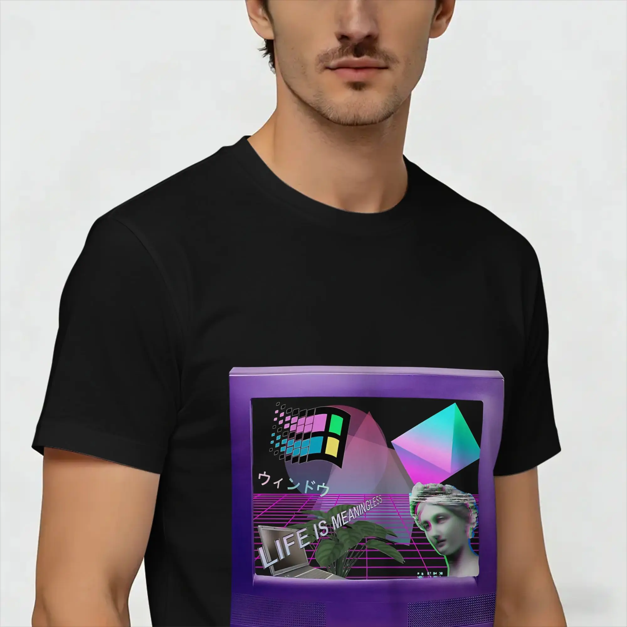 Фото Футболка оверсайз, летняя футболка Frutiger Aero World Vaporwave, модные крутые футболки, хлопковые мужские футболки с потрясающим принтом, топы с короткими рукавами №4