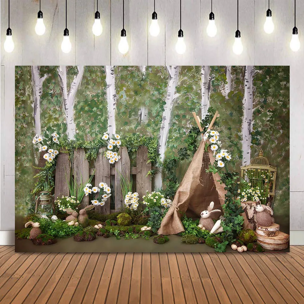 

Spring Easter Rabbit Background for Photography Rustic Wood 1st Birthday Anniversary Portrait Photo Backdrop Studio Cute Bunny