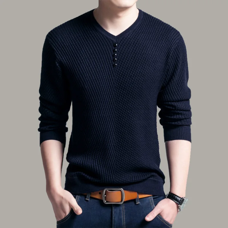 2023 NEW Sweater Men Casual V-Neck Pullover Shirt Autumn Winter Slim Fit Long Sleeve Mens Sweaters Knitted Cotton Pull Homme Top
