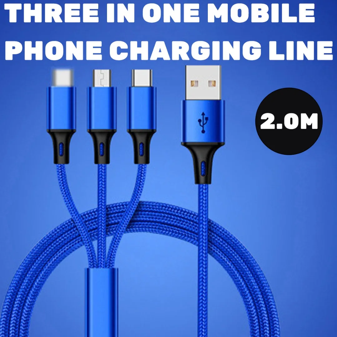 

1pc 3in1 USB Charging Cable 1.2m/2m Multi-Function Cell Phone Fast Charger Cord For Huawei For Xiaomi Mobile Phone Charging Wire