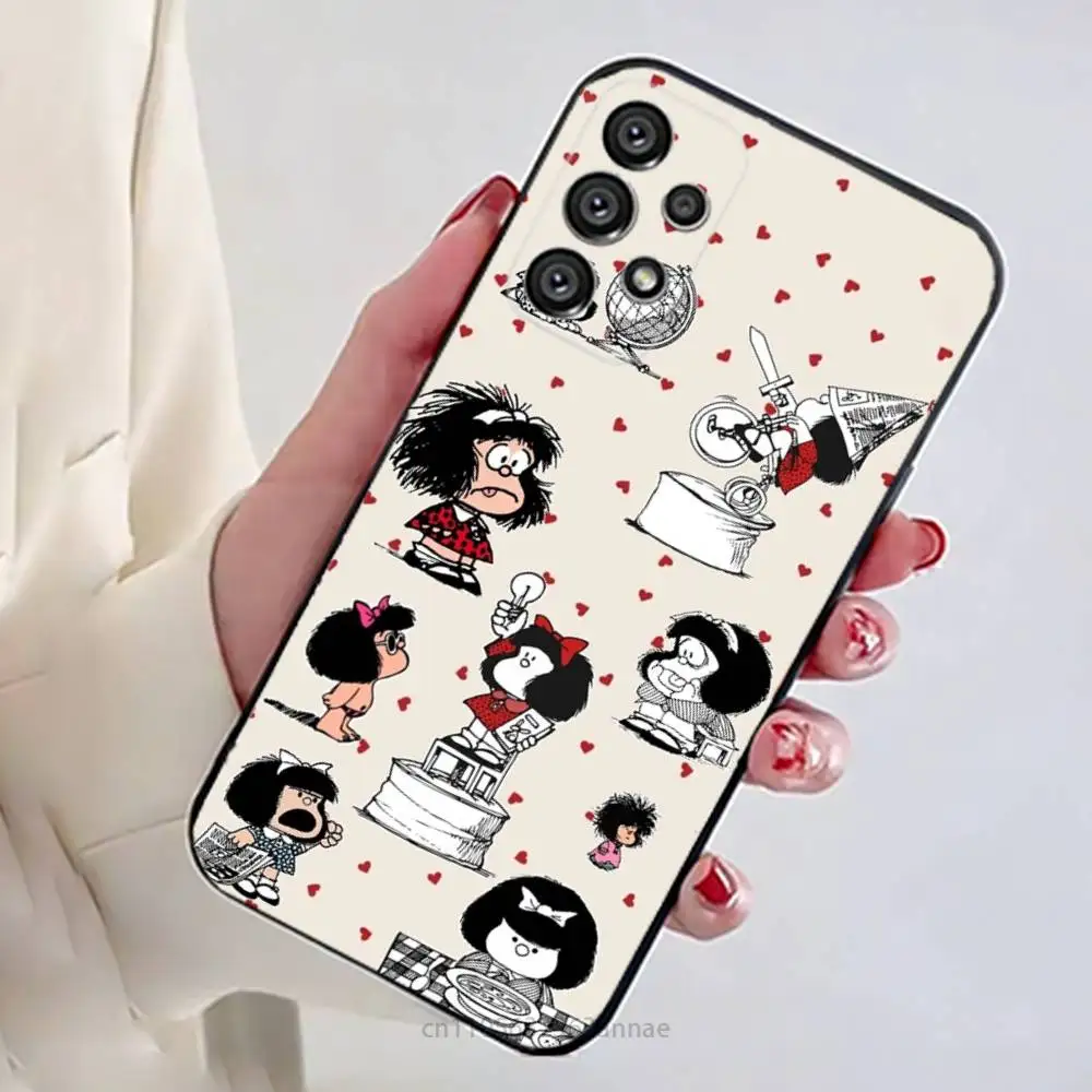 Фото Забавный чехол для телефона M-Mafalda для Samsung Galaxy A13,21s,22,31,32,52,53,71,80,A91, мягкий черный корпус №4
