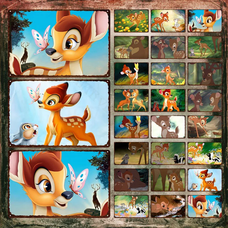 

Bambi Disney Metal Signs Cartoon Sika Deer Butterfly Metal Poster Tin Sign Plate Tin Paintings Wall Stickers for Kids Room Decor