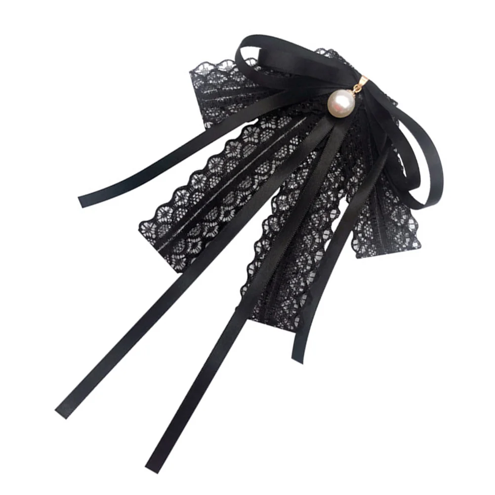 

Tie Bow Brooch Women Bowknot Lace Bowtie Neck Pin Shirt Ribbon Pearl Fliege Collar Ties Necktie Brooches Jewelry Black Clothes