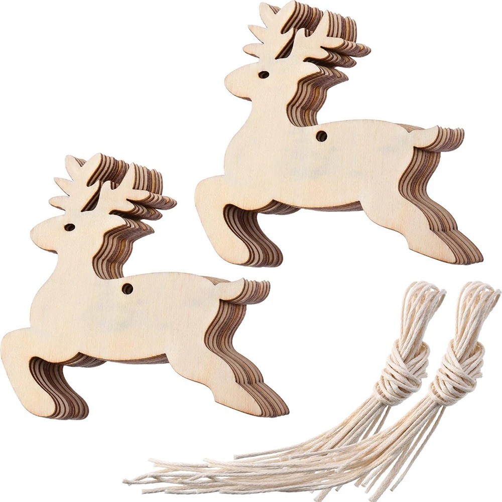 30Pcs Wooden Reindeer Cutouts Christmas Reindeer Hanging Ornaments with Ropes DIY Painting Tags Wedding Home Decorations