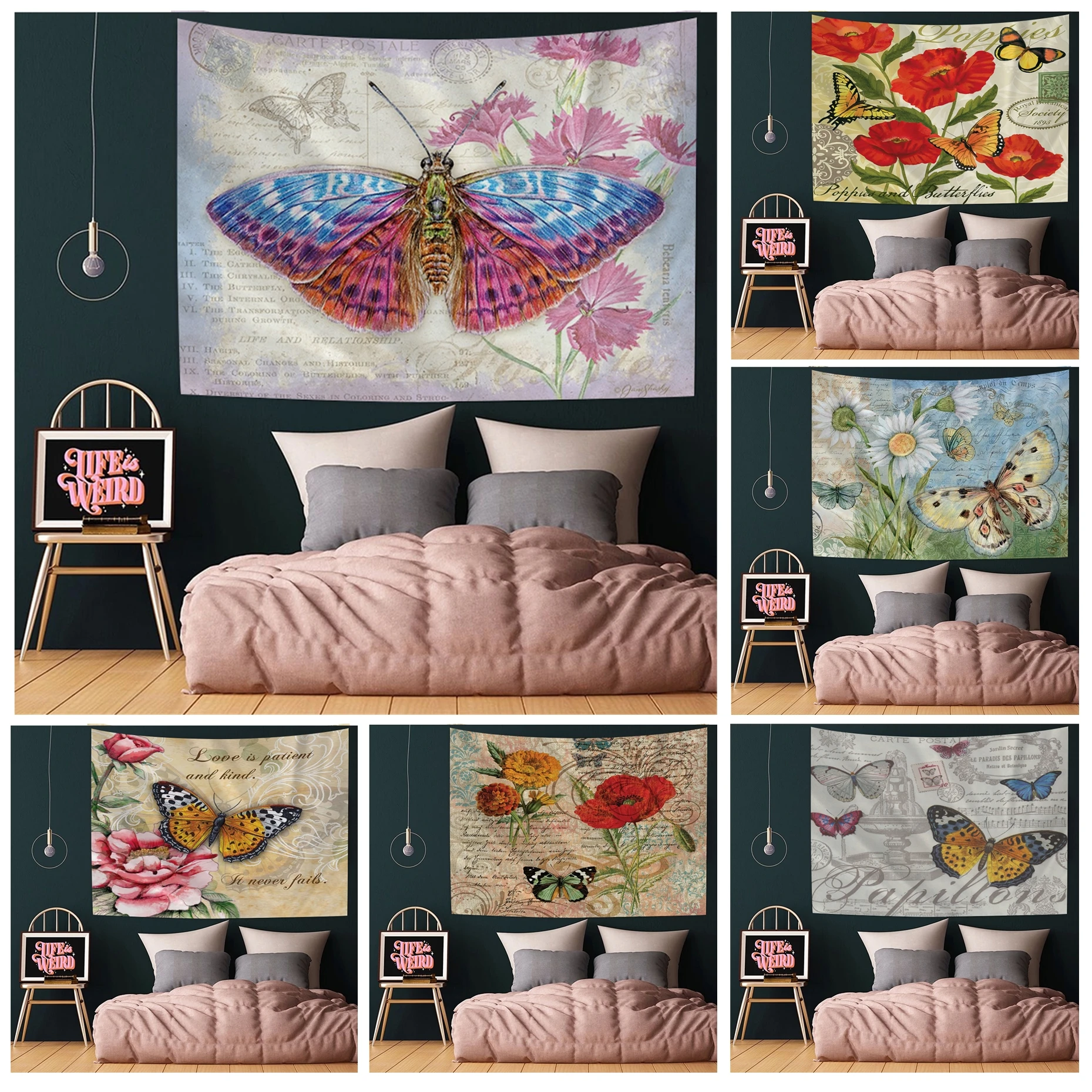 

Europe Style Vintage Butterfly Chart Tapestry Art Science Fiction Room Home Decor Japanese Tapestry