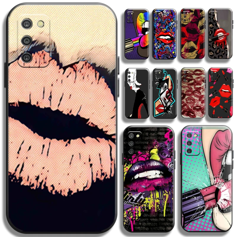 

Sexy Girl Kiss Red Lips Phone Case For Samsung Galaxy A03 A03S Coque Cases Funda Soft Shockproof Carcasa TPU Liquid Silicon