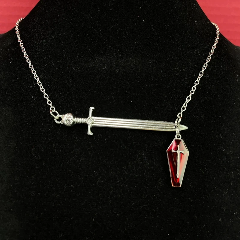 

Punk Goth Gothic Pendant Cross Bloody Red Enamel Coffin necklace