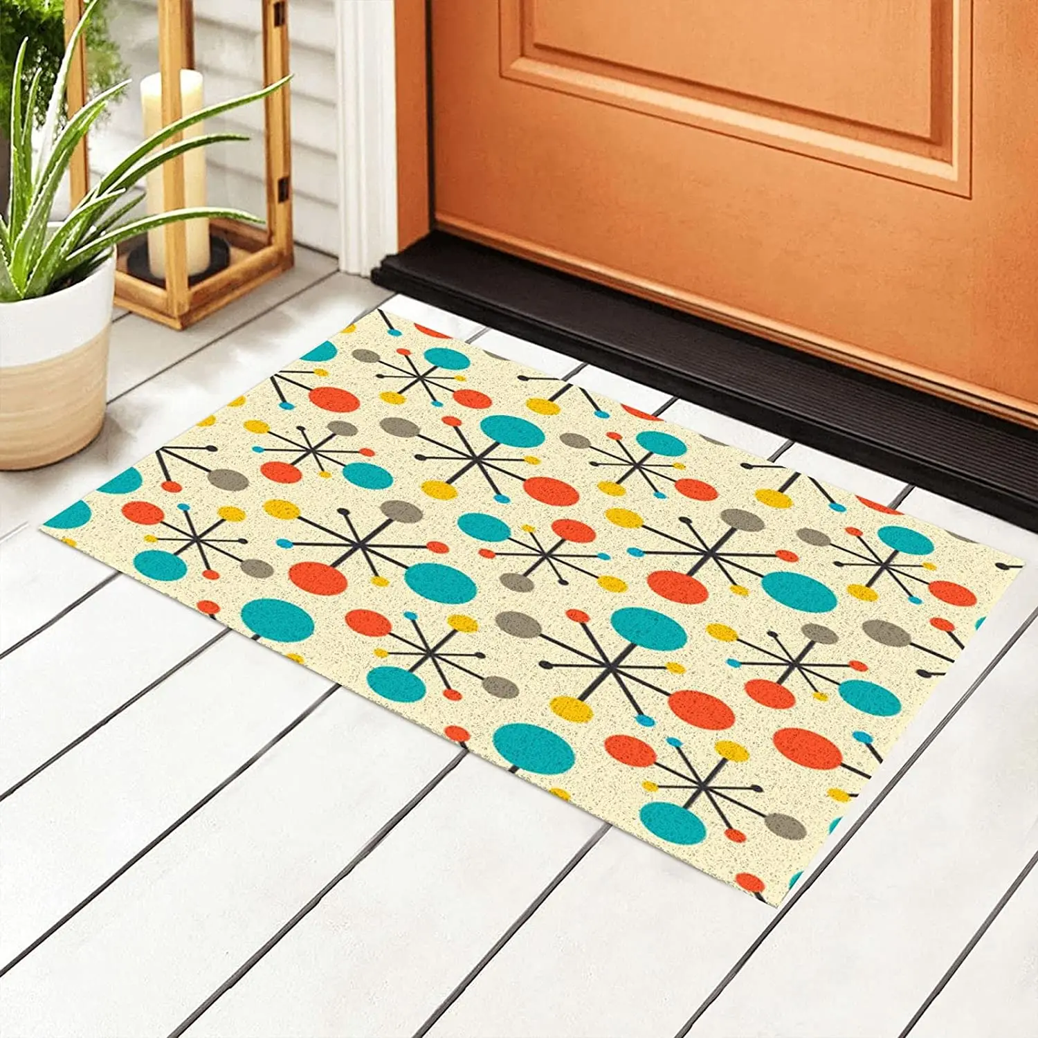 

Звездный ретро-коврик для входной двери среднего века с современными линиями, комнатный уличный входной коврик для входной двери, патио
