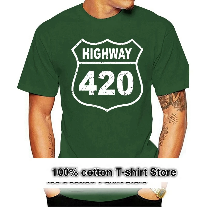 Highway 420 Adult Short Sleeve T shirt Top Tee 100% Cotton Humor Men Crewneck Tee Shirts