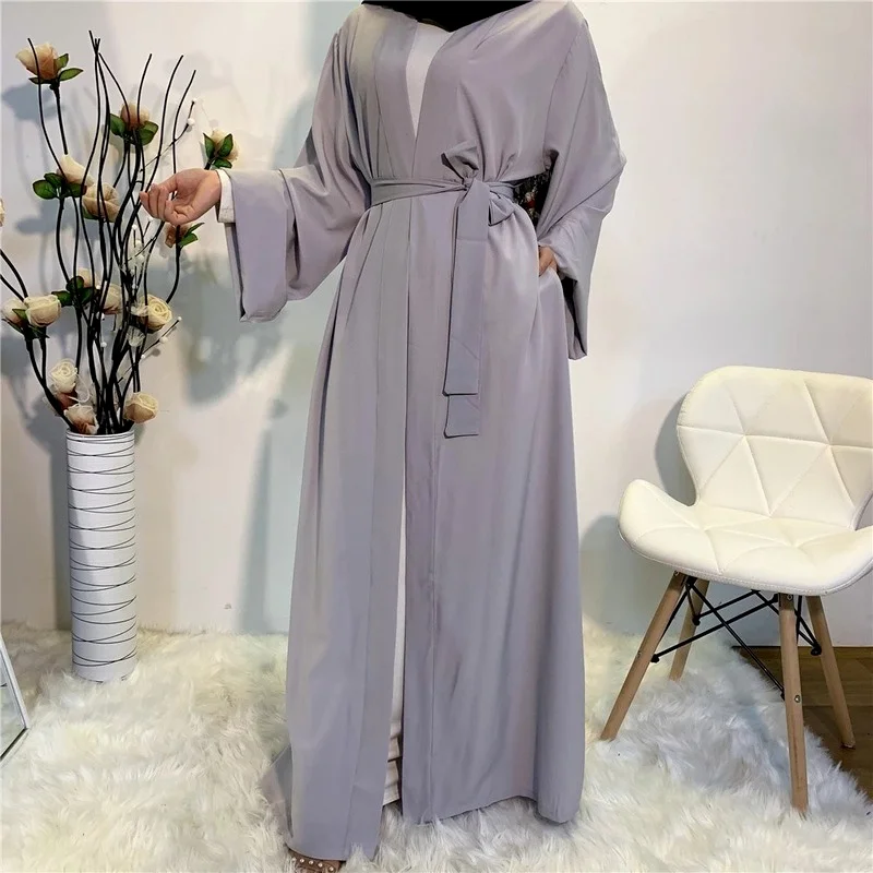 Новинка 2022 г., Элегантное длинное шелковое платье в мусульманском стиле с поясом, Женская скромная одежда, ИД-халат