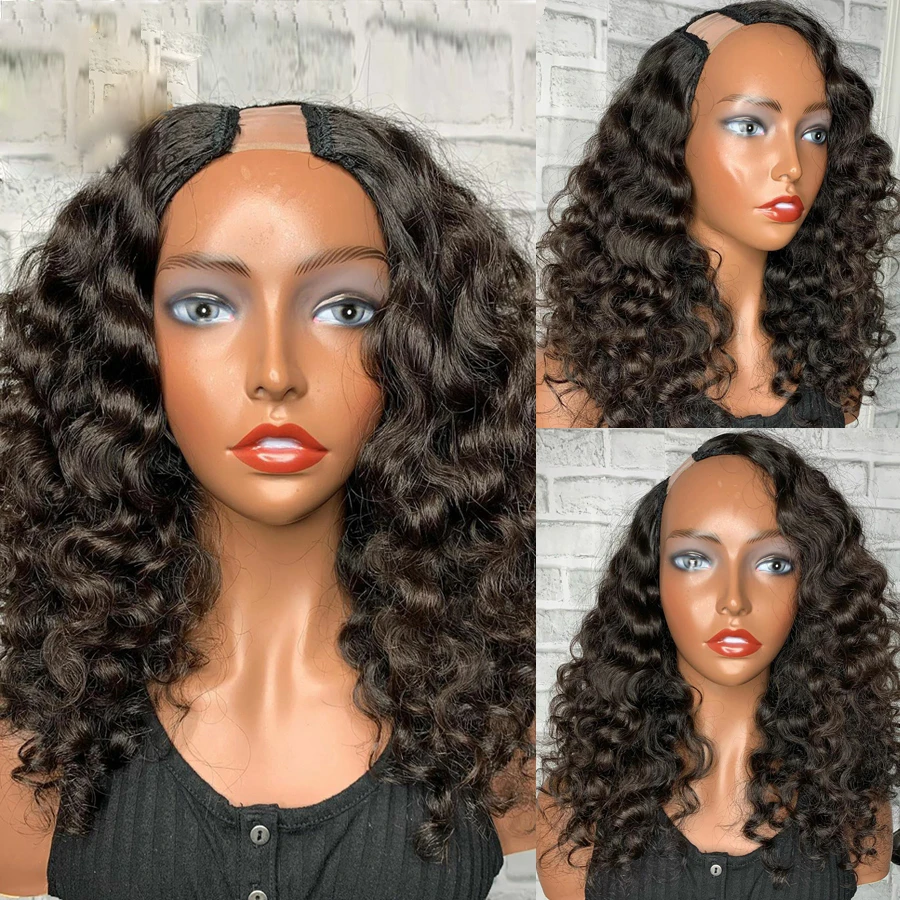 Natural Black 24 inch Deep Wavy U Part Wig European Remy Human Hair Wigs Jewish Glueless For Black Women Preplucked Daily Wear