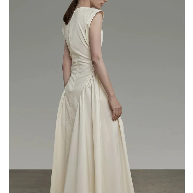 Платье женское без рукавов элегантное приталенное длинное белое платье во