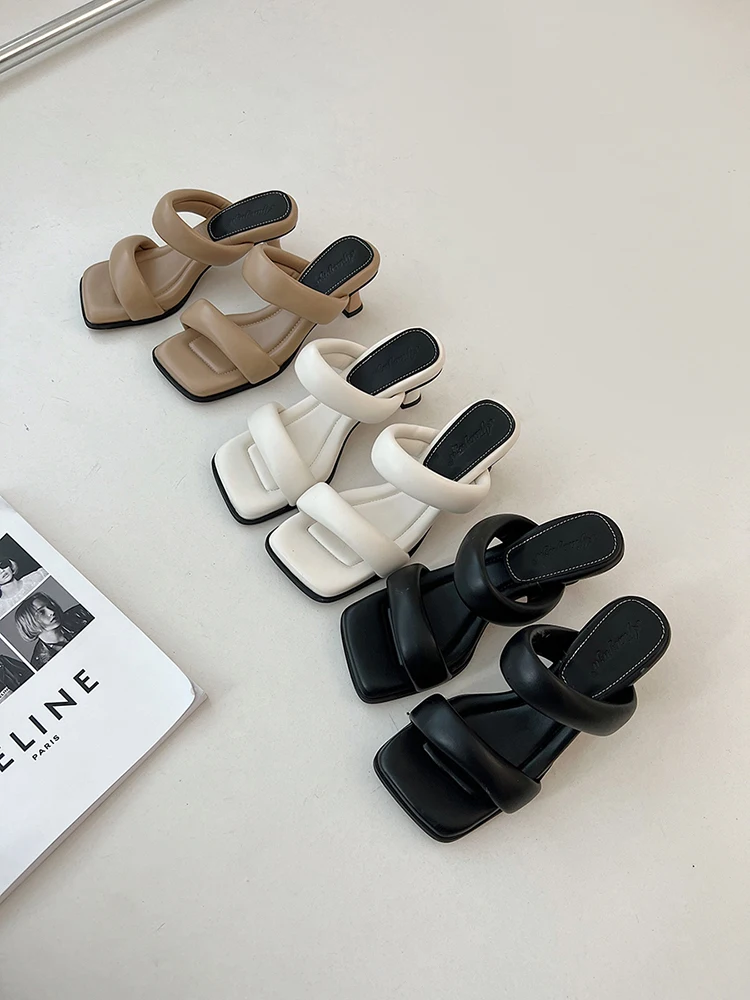 

Роскошные женские тапочки на высоком каблуке 2022, модные женские элегантные сандалии без застежек, уличные женские туфли-лодочки с открытым ...