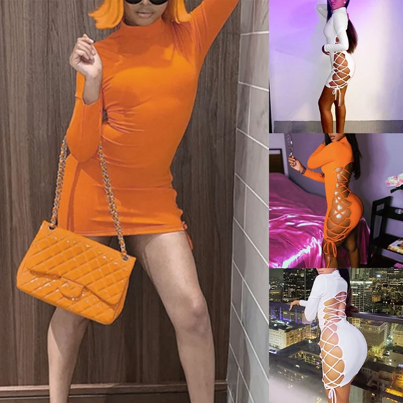 

Модное мини-платье на шнуровке, с круглым вырезом