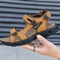 2022 mens sandals summer genuine leather sandals handmade outdoor mesh men footwear soft breathable metal leather slippers