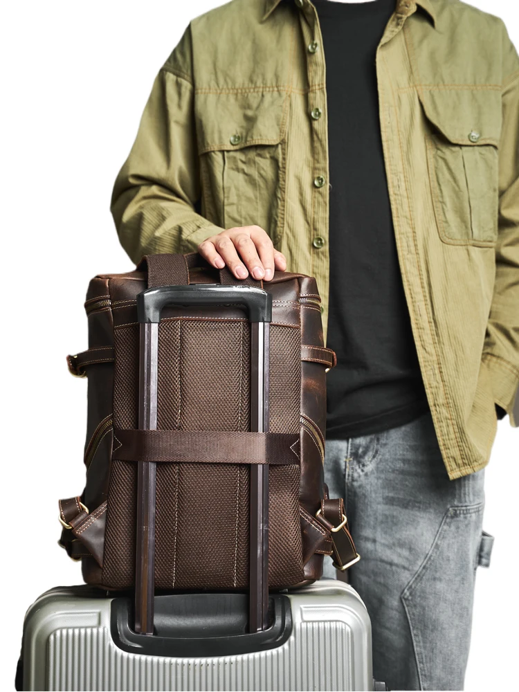 Мужские винтажные рюкзаки из натуральной кожи дорожные походные сумки