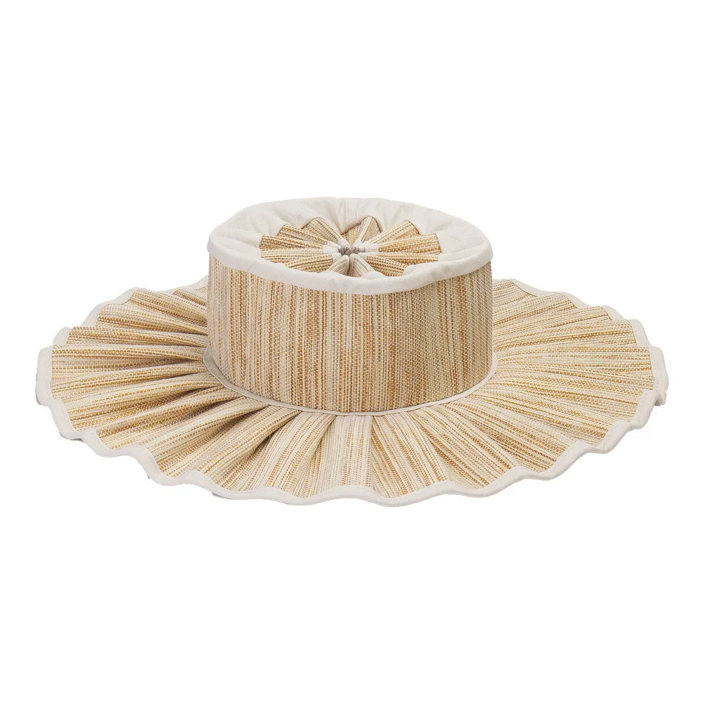 

2022 Spring/summer new foldable pleated straw hat with large eaves for outdoor beach tourism sun protection straw hat lady