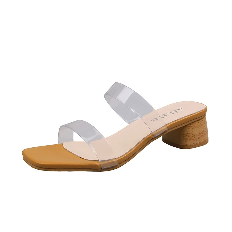 

Новинка лета 2022, модная прозрачная женская обувь с одной линией на Высоком толстом каблуке, повседневная одежда, женские Тапочки