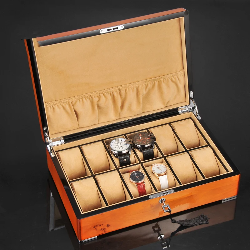 Роскошная деревянная коробка для часов с рисунком пианино 12 ячеек органайзер