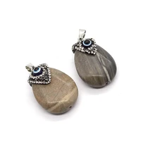 natural stone facet drop shape agate pendants inlaid rhinestones devils eye diy necklace earring jewelry charms accessories