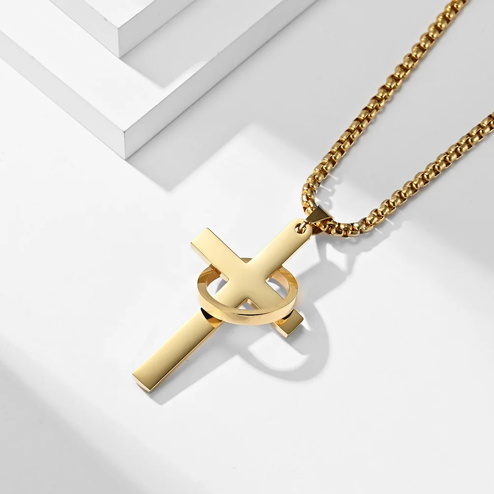 

Ins Cool Neutral Cross Pendant Necklace for Men Women Hip Hop Stainless Steel Figaro Chain Fashion Choker Jewelry Waterproof