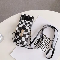 crossbody chessboard phone case for samsung galaxy z flip 3 z flip 4 hard pc back cover for zflip3 zflip4 case protective shell